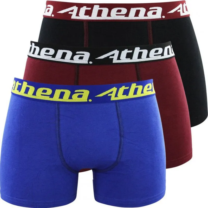 ATHENA Lot de 3 Boxers Garçon Coton TRIOCHOC Noir Bleu Bordeaux