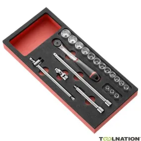Facom MODM.J161-36 Module de douilles métriques 3/8" 6 faces 20 pièces